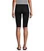 Color:Black - Image 2 - Petite Size Mid Rise Slim Straight Stretch Denim Bermuda Shorts