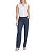 NYDJ Petite Size Solid Marilyn Stretch Linen Blend Straight Leg Pants - Image 4