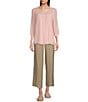 NYDJ Petite Size Stretch Linen Blend High Rise Wide Leg Cargo Capri Pants, Color:Saddlewood - Image 3