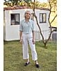 NYDJ Petite Size Stretch Linen Blend High Rise Wide Leg Cargo Crop Pants - Image 5