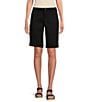 Color:Black - Image 1 - Petite Size Stretch Twill Flat Front High Rise Shorts