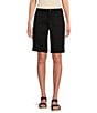 NYDJ Petite Size Stretch Twill Flat Front High Rise Shorts, Color:Black - Image 1