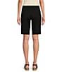 Color:Black - Image 2 - Petite Size Stretch Twill Flat Front High Rise Shorts