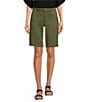 Color:Avocado - Image 1 - Petite Size Stretch Twill Flat Front High Rise Shorts