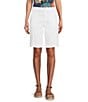 NYDJ Petite Size Stretch Twill Flat Front High Rise Shorts, Color:Optic White - Image 1