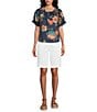 NYDJ Petite Size Stretch Twill Flat Front High Rise Shorts, Color:Optic White - Image 3