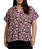 NYDJ Plus Size Becky Printed Point Collar Neck Short Sleeve Shirttail Hem Blouse, Color:Lilla Garden - Image 1