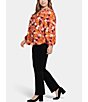 Color:Ginger Vale - Image 3 - Plus Size Floral Print Y-Neck Long Puffed Sleeve Popover Top