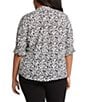 NYDJ Plus Size Printed Pleated 3/4 Smocked Cuff Sleeve Half-Button Front Blouse, Color:Gato - Image 2