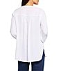 NYDJ Simone Round Neck Button Front Long Gathered Cuff Sleeve Blouse, Color:Optic White - Image 2