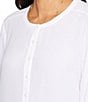 NYDJ Simone Round Neck Button Front Long Gathered Cuff Sleeve Blouse, Color:Optic White - Image 3