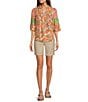 NYDJ Stretch Linen Blend High Rise Relaxed Fit Shorts, Color:Feather - Image 3