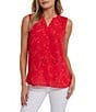 NYDJ Woven Floral Print Sleeveless Inverted Pleat Mandarin Collar Pintuck Blouse, Color:Valentina - Image 1