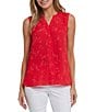 NYDJ Woven Floral Print Sleeveless Inverted Pleat Mandarin Collar Pintuck Blouse, Color:Valentina - Image 3