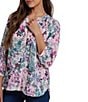 NYDJ Woven Floral Print Split V-Neck Button Front 3/4 Sleeve Blouse, Color:Le Marais - Image 3