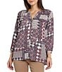 NYDJ Woven Floral Split V-Neck Button Front 3/4 Sleeve Blouse - Image 1
