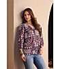 NYDJ Woven Floral Split V-Neck Button Front 3/4 Sleeve Blouse - Image 4