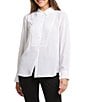 NYDJ Woven Point Collar Long Sleeve Pleated Front Tuxedo Blouse, Color:Optic White - Image 1