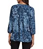 NYDJ Woven Split V-Neck Floral Print Button Front 3/4 Sleeve Blouse, Color:Belleville - Image 2