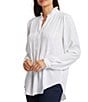 NYDJ Woven Stand Collar Long Sleeve Pleated Front Tunic, Color:Optic White - Image 3