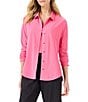 NIC + ZOE NZ ACTIVE by NIC + ZOE Solid Woven Tech Stretch Point Collar Dolman Sleeve Snap Front Shirt, Color:Pure Pink - Image 1