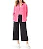 NIC + ZOE NZ ACTIVE by NIC + ZOE Solid Woven Tech Stretch Point Collar Dolman Sleeve Snap Front Shirt, Color:Pure Pink - Image 3