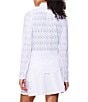 Color:Paper White - Image 2 - NZ ACTIVE by NIC+ZOE Solid Lace Knit Stand Collar Long Sleeve Front Zip Jacket