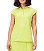 Color:Tennis Ball - Image 1 - NZ ACTIVE by NIC+ZOE Tech Stretch Banded Collar Cap Sleeve Snap Front Top