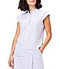 Color:Wisteria - Image 1 - NZ ACTIVE by NIC+ZOE Tech Stretch Banded Collar Cap Sleeve Snap Front Top