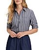 nz by NIC + ZOE Dobby Stripe Point Collar Long Sleeve Button-Front Shirt - Image 1