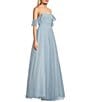 City Vibe Of-The-Shoulder Ruched Bodice Mesh Long Dress, Color:Baby Blue/Sliver - Image 3