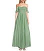 Color:Sage/Silver - Image 1 - Of-The-Shoulder Ruched Bodice Long Dress