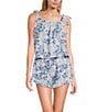 8 Oak Lane Sleeveless Tie Top Woven Floral Print Shorty Pajama Set, Color:Blue Floral - Image 1