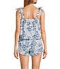 8 Oak Lane Sleeveless Tie Top Woven Floral Print Shorty Pajama Set, Color:Blue Floral - Image 2