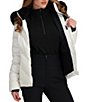 Color:Pearlessence - Image 4 - Bombshell Luxe Iridescent Long Sleeve Zip Front Faux Fur Trim Hooded Jacket