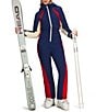 Obermeyer Snowbird Stripe Water Repellent Zip Front Ski Suit, Color:Midnight Navy - Image 4