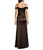 B. Darlin Off-The-Shoulder Corset Wrap Side Slit Long Dress, Color:Chocolate - Image 2