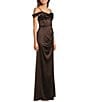 B. Darlin Off-The-Shoulder Corset Wrap Side Slit Long Dress, Color:Chocolate - Image 3