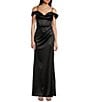 Color:Black - Image 1 - Off-The-Shoulder Corset Wrap Side Slit Long Dress