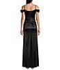 Color:Black - Image 2 - Off-The-Shoulder Corset Wrap Side Slit Long Dress