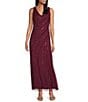Oleg Cassini Beaded Mesh V-Neck Sleeveless Gown, Color:Wine - Image 1