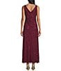 Oleg Cassini Beaded Mesh V-Neck Sleeveless Gown, Color:Wine - Image 2