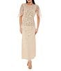 Oleg Cassini Beaded Nylon Mesh Crew Neck Flutter Sleeve Gown, Color:Champagne - Image 1