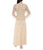 Oleg Cassini Beaded Nylon Mesh Crew Neck Flutter Sleeve Gown, Color:Champagne - Image 2
