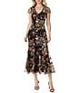 Oleg Cassini Floral Embordered Mesh Cap Sleeve V Neck Allover Sequin Midi Dress - Image 1
