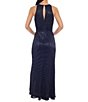 Oleg Cassini Halter Neck Pleated Metallic Knit Long Dress - Image 2