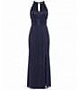 Oleg Cassini Halter Neck Pleated Metallic Knit Long Dress - Image 3