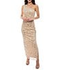 Oleg Cassini One Shoulder Beaded Mesh Sleeveless Gown - Image 1