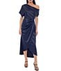 Oleg Cassini One Shoulder Short Sleeve Satin Midi Dress - Image 1