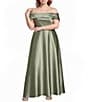 Oleg Cassini Plus Size Off The Shoulder Stretch Satin Gown - Image 1